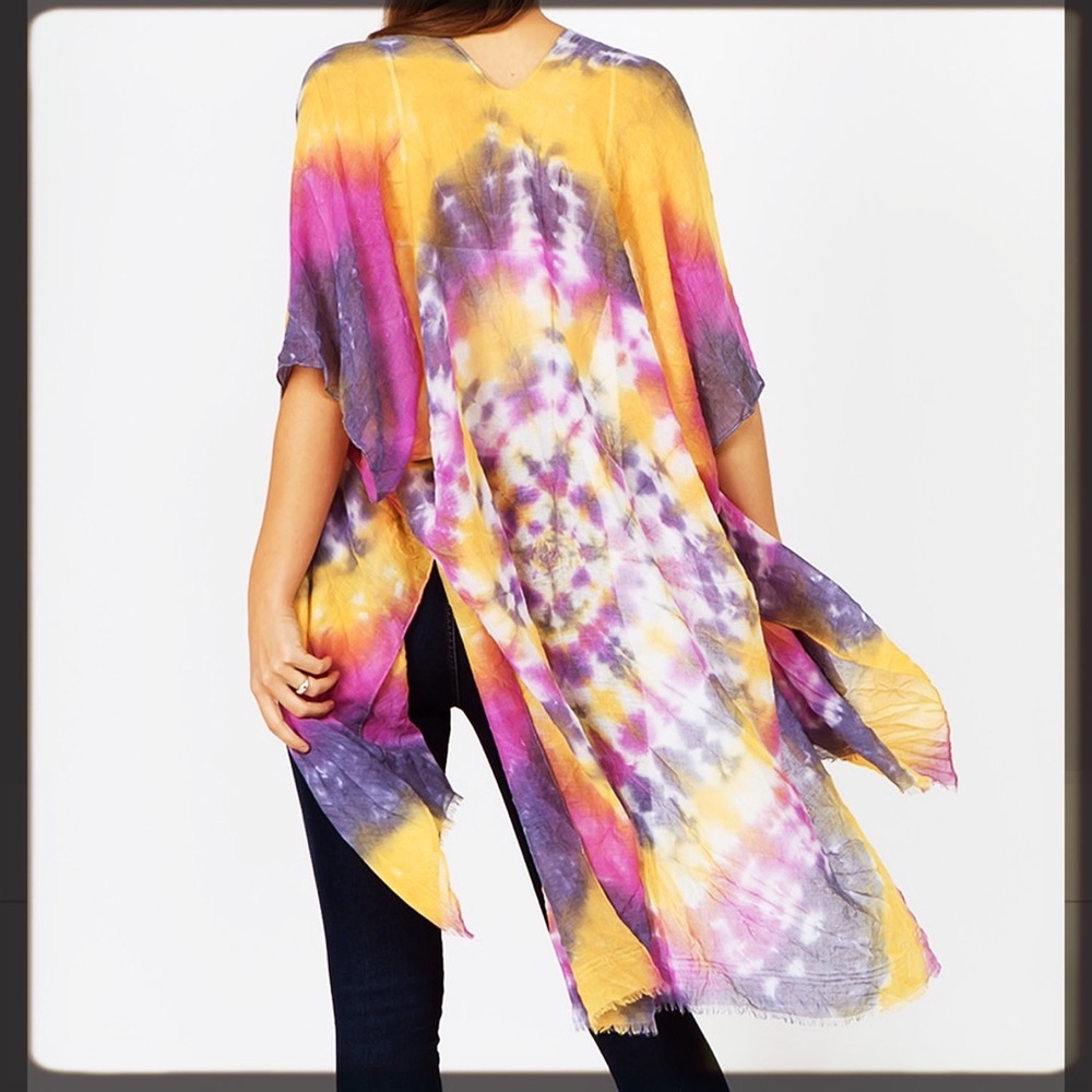 Mustard and Purple Tie Dye Kimono